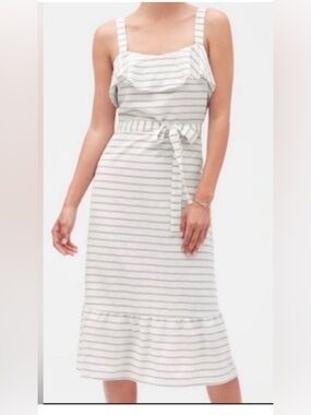Banana Republic White and Light Gray Striped Midi Dress Sz 2